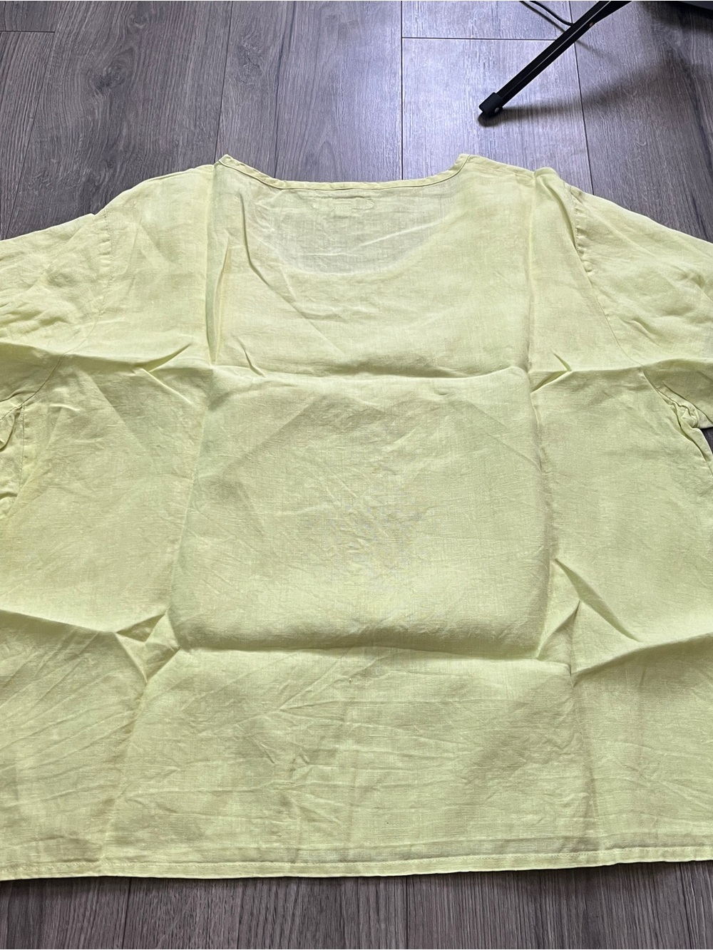 FLAX 100% Linen Scoop Neck Top Lime Green Plus Size 1X Short Sleeve Blouse - Picture 7 of 7